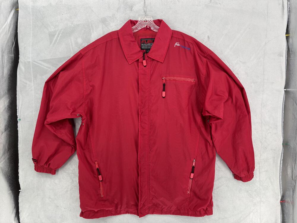 FUBU Jacket Mens Large Red Nylon Windbreaker Mesh Lined Zip Pockets Hip Hop